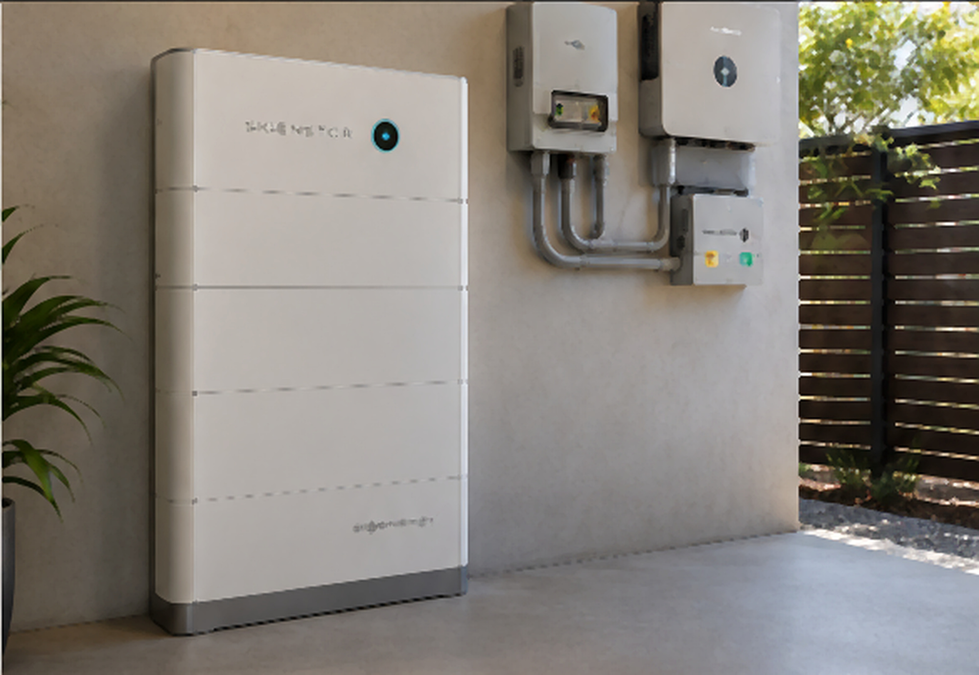 Battery and electrical equipment beside an exterior wall