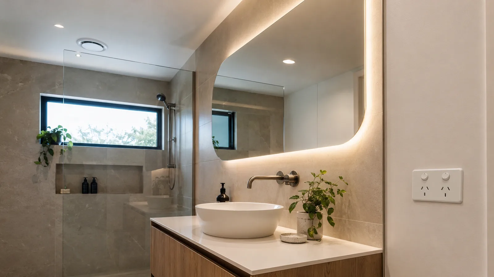 Representative finished Australian bathroom electrical fit-off