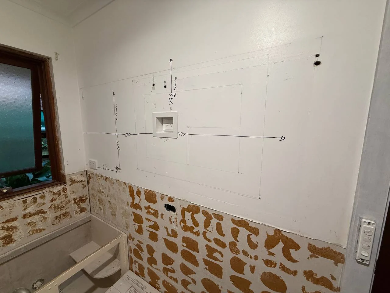 Real bathroom electrical renovation planning supplied by Borda Solar & Electrical